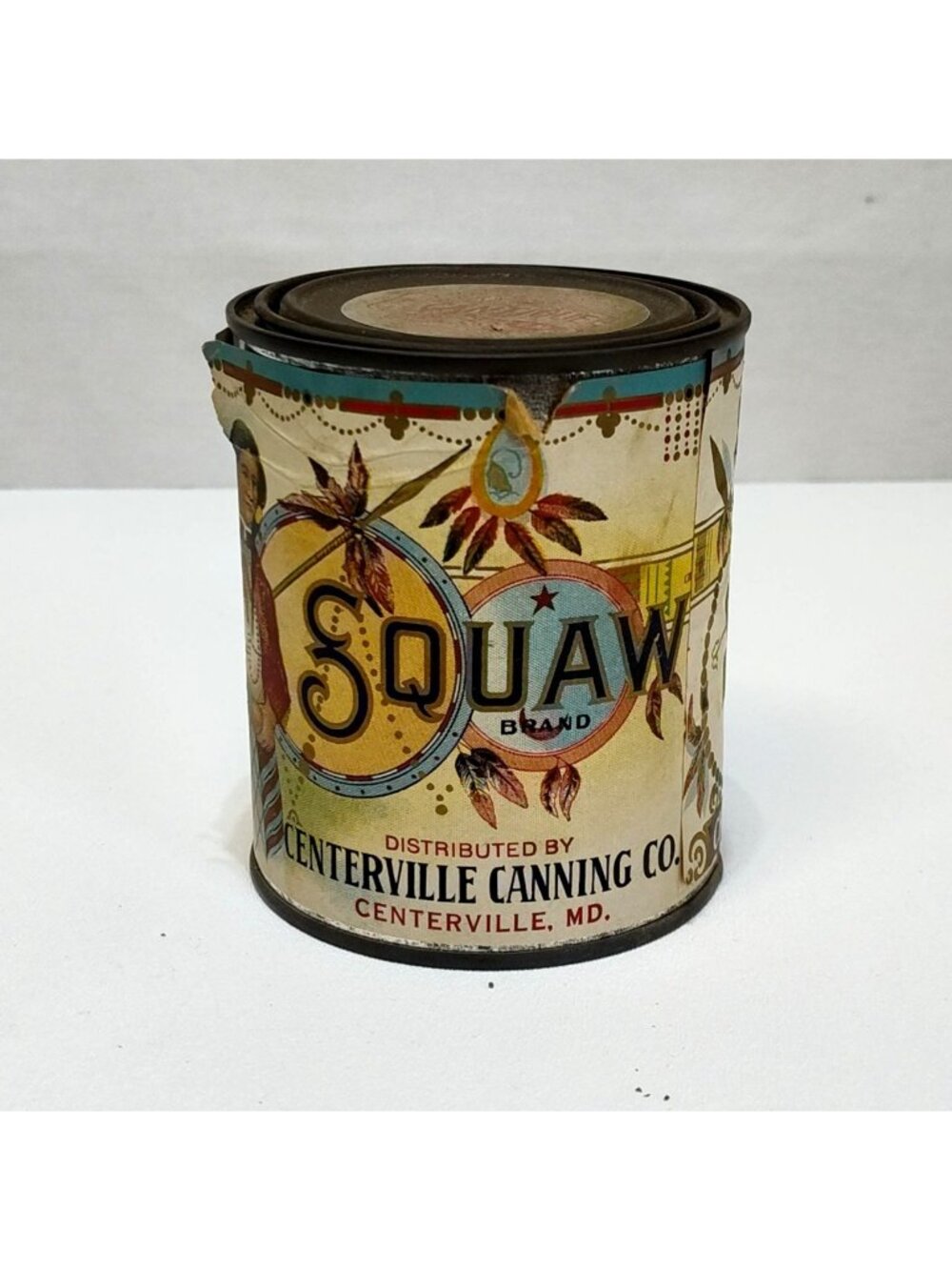 Squaw Brand No. 3 Sieve Choice Sifted Peas Tin Can Original Label Antique Vintag